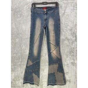 Vintage Liquid X‎ Flare Jeans Sz 9 (29)  Patchwork Blue Y2K Boho Hippie Festival